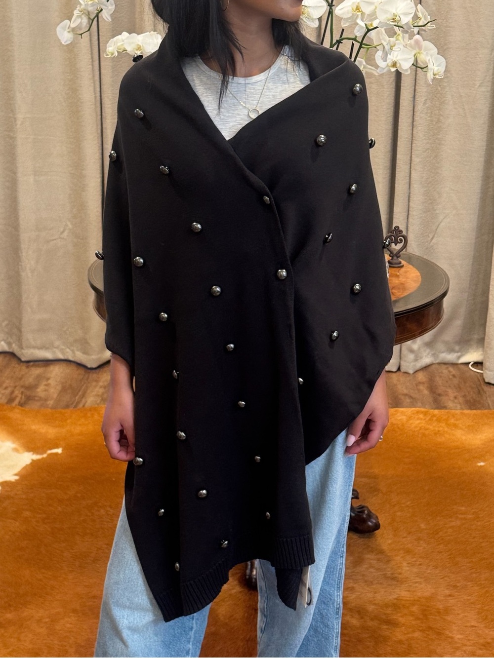 NEW W by Worth chocolate brown studded knit wrap
